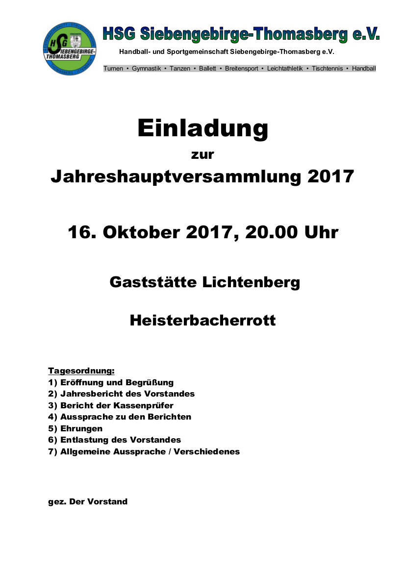 Einladung JHV 2017